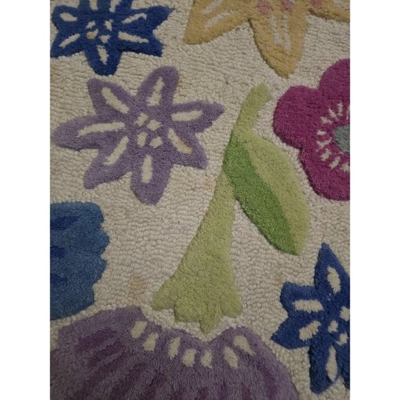 Pottery Barn Kids 100% Wool NAOMI FLORAL ROUND RUG 5 FT Round FAIR TRADE- READ - Picture 10 of 16